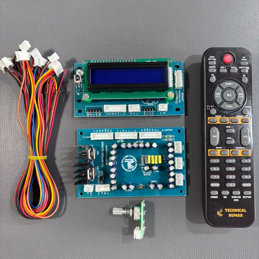 Technical Kumar 5.1 Remote Control Kit with LCD Display - Technical Kumar Electronics 5.1 amplifier remote control kit with LCD display, IR sensor, wiring and controller